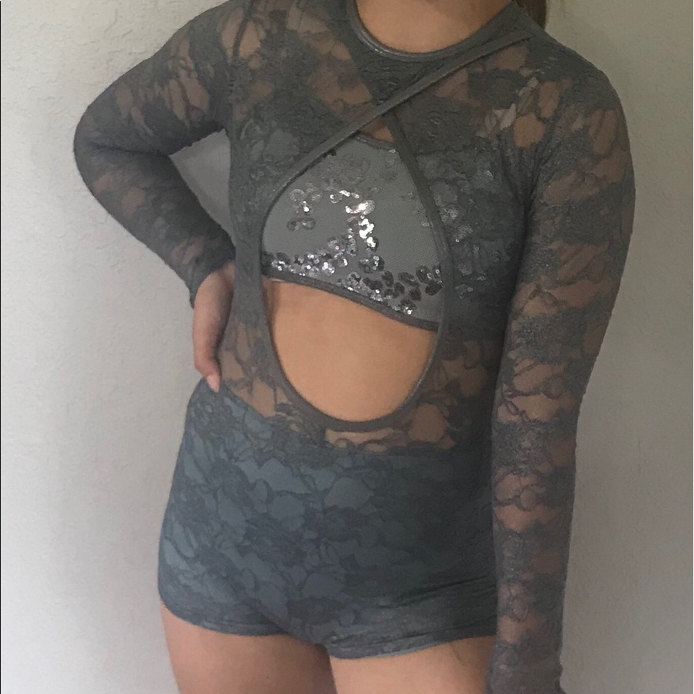 gray lace and sparkle dance costume